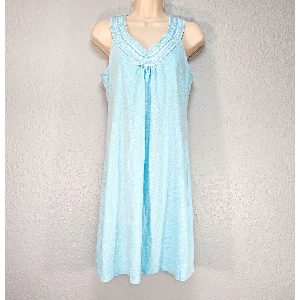 Tommy Bahama Aqua Blue Slub Knit Embroidered V-Neck Coverup Beach Dress XS